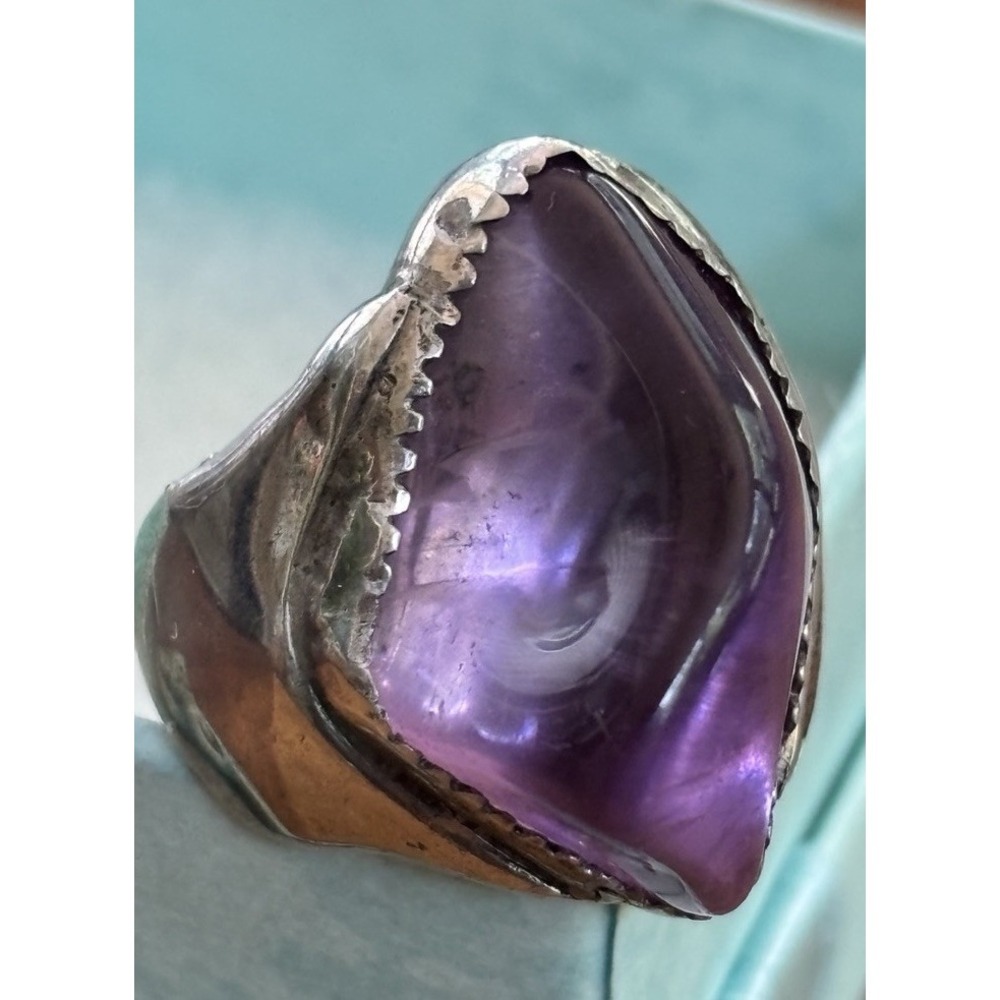 Vintage Sterling Silver Purple Cabochon Amethyst Ring Size 5.5